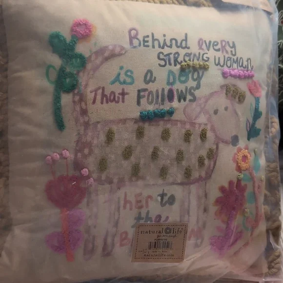 Natural Life Colorful Dog Embroidered Pillow - Picture 3 of 6